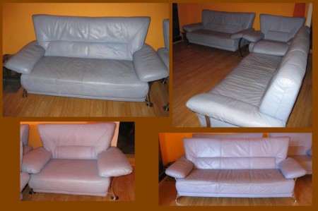 Szürke bőr kanapék (a szett) 1000 Ron, a fotel 350 Ron, a kanapéknak 450 Ron/db